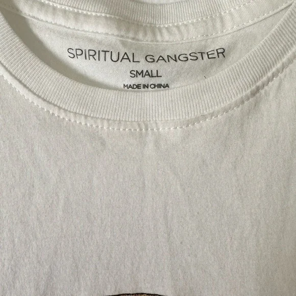 Spiritual Gangster White and gold crew neck tank top with tiger graphic, small - Picture 4 of 6